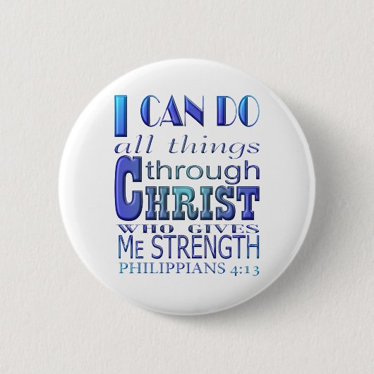 Ich kann alles durch Christus blauer Text machen Button (Vorderseite)