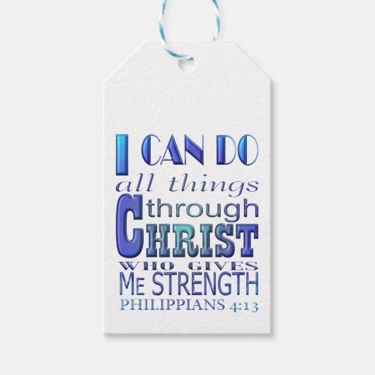 Ich kann alles durch Christus blauer Text machen Geschenkanhänger (Vorderseite)