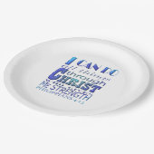 Ich kann alles durch Christus blauer Text machen Pappteller (Schrägansicht)