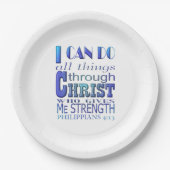 Ich kann alles durch Christus blauer Text machen Pappteller (Vorderseite)