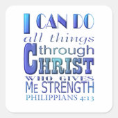 Ich kann alles durch Christus blauer Text machen Quadratischer Aufkleber (Vorderseite)