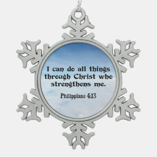 Ich kann alles durch...Philippinen 4:13 Schneeflocken Zinn-Ornament