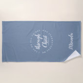 Ich kann alles Dusty Blue Yoga machen Strandtuch (Vorderseite)