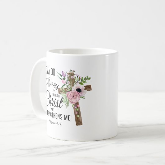 Ich kann alles kreuzen Blumenschrift Phil 4 Kaffeetasse (Vorderseite Links)