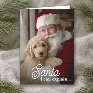 Ich kann den lustigen Hund mit Santa Haustierfoto Feiertagskarte