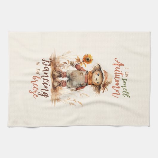 Ich kann Herbst riechen - rustikale Vogelscheuche  Geschirrtuch (Horizontal)