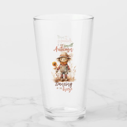 Ich kann Herbst riechen - rustikale Vogelscheuche  Glas (Rückseite)