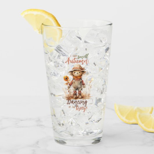 Ich kann Herbst riechen - rustikale Vogelscheuche Glas (Vorderseite Ice)