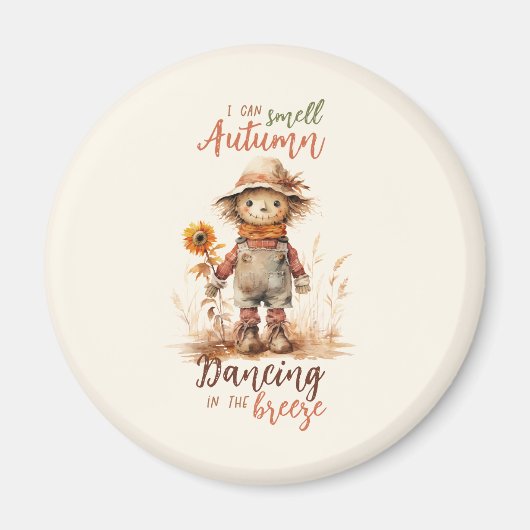 Ich kann Herbst riechen - rustikale Vogelscheuche Magnet (Vorne)
