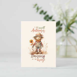 Ich kann Herbst riechen - rustikale Vogelscheuche Postkarte