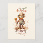 Ich kann Herbst riechen - rustikale Vogelscheuche Postkarte (Vorderseite)