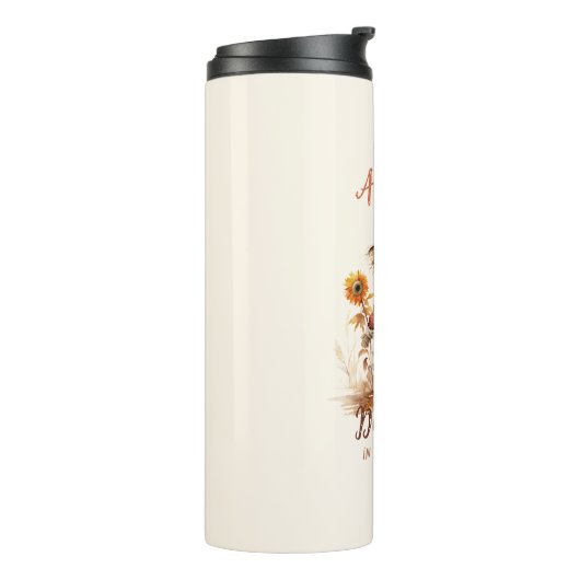 Ich kann Herbst riechen - rustikale Vogelscheuche  Thermosbecher (Nach links gedreht)