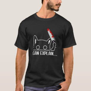 Ich kann lustige schwarze Katze mit Messer-Grafik T-Shirt
