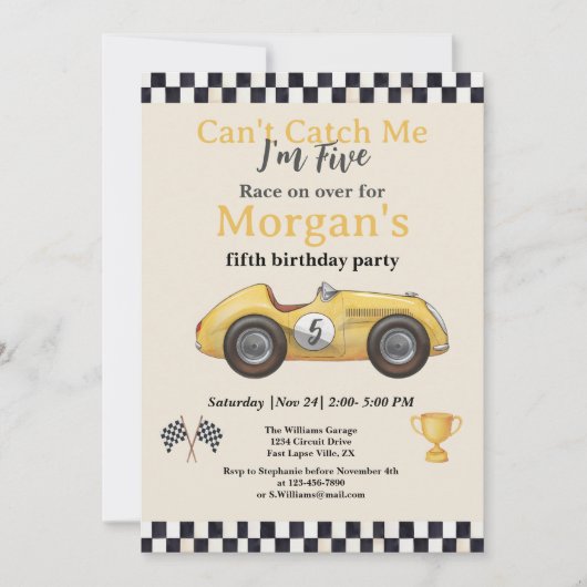 Ich kann mir kein gelbes Rennwagen kaufen, das ein Einladung (Vorderseite)