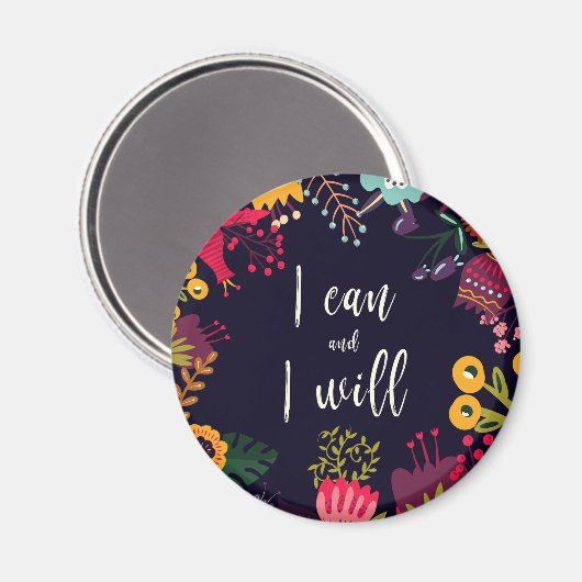"Ich kann und werde" inspirierendes Zitat + Blume Magnet (Vorderseite/Rückseite)