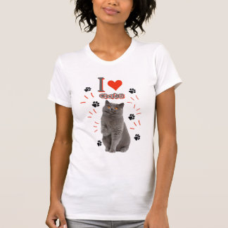 Ich ❤️ Katzen – Süßes Katzen- & Pfotenabdruck-Desi T-Shirt