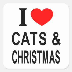 ICH ❤️ KATZEN UND KRISTMAS IN LIEBEN KATZEN UND KR QUADRATISCHER AUFKLEBER