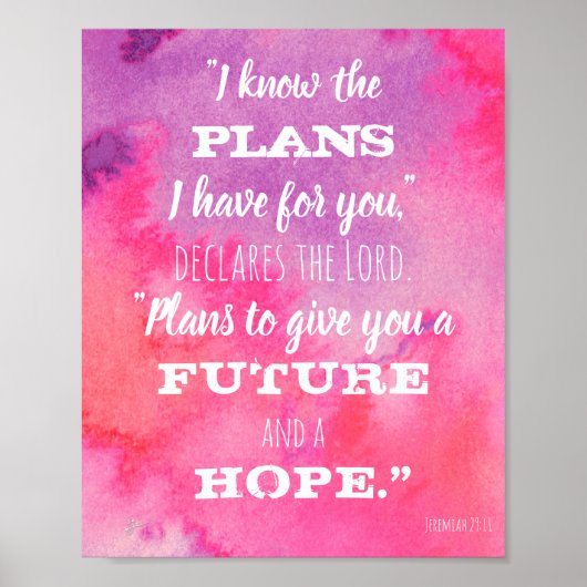 Ich kenne die Pläne Drehbuch rosa Lila Wasserfarbe Poster (Vorne)