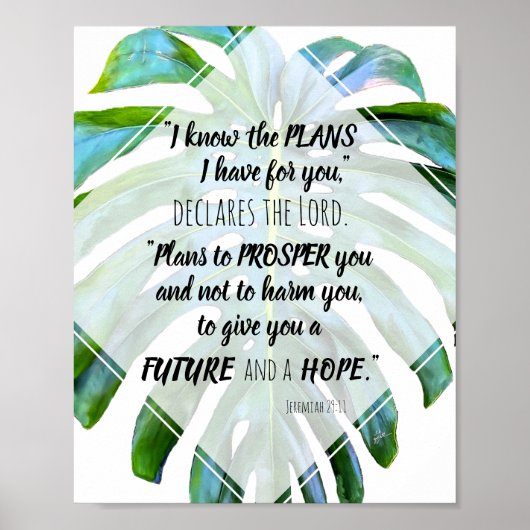 Ich kenne die Pläne Jeremiah 29:11 Monstera-Blätte Poster (Vorne)