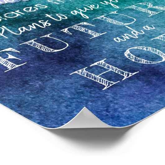 Ich kenne die Pläne Scripture Blue Lila Wasserfarb Poster (Ecke)