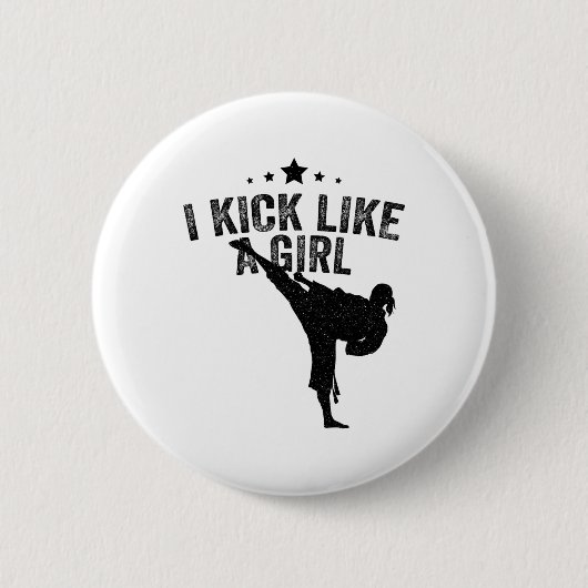 Ich kick wie ein Girl-Karate-Kickboxing-Mädchen Button (Vorderseite)
