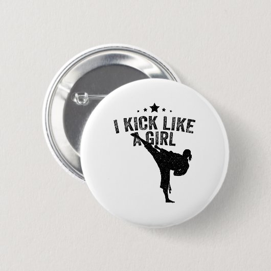 Ich kick wie ein Girl-Karate-Kickboxing-Mädchen Button (Vorne & Hinten)