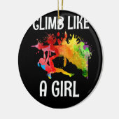 Ich klettere wie ein Girl Rock Climbing farbenfroh Keramik Ornament (Links)