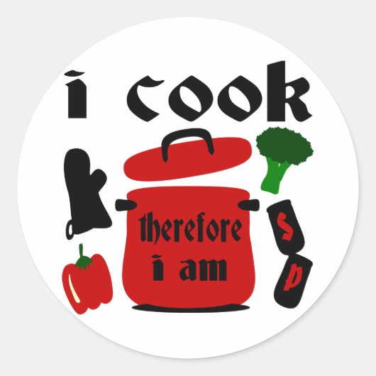 Ich koche, also bin ich mit großen roten Töpfen un Runder Aufkleber (Vorderseite)
