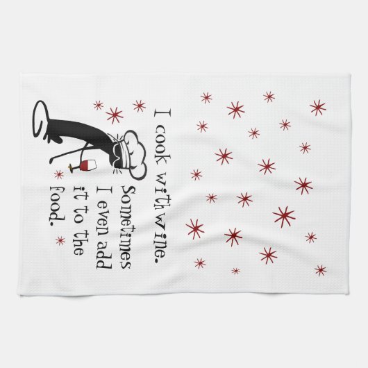 Ich koche mit Wein Funny Zitat mit Chat Geschirrtuch (Horizontal)