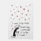 Ich koche mit Wein Funny Zitat mit Chat Geschirrtuch (Vertikal)