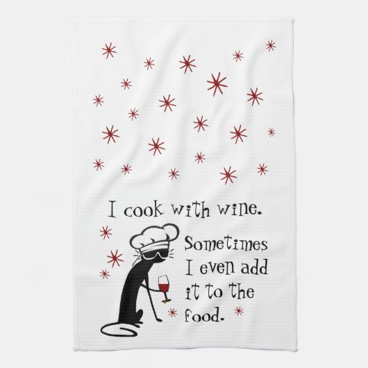 Ich koche mit Wein Funny Zitat mit Chat Geschirrtuch (Vertikal)