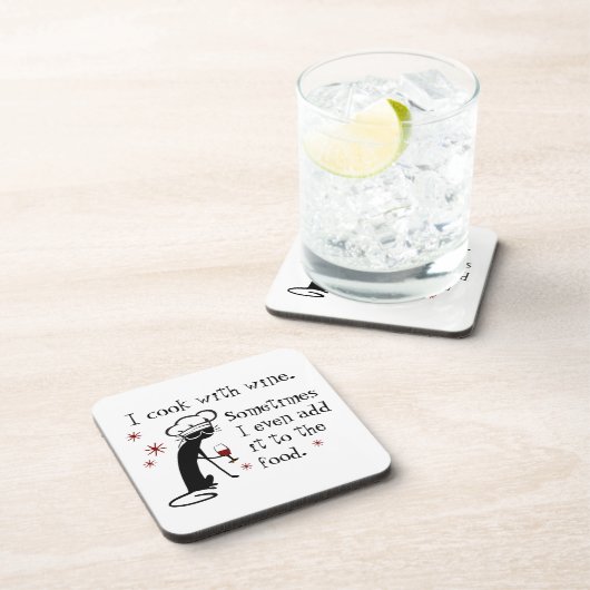 Ich koche mit Wein Funny Zitat mit Chat Getränkeuntersetzer (Rechte Seite)