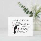 Ich koche mit Wein Funny Zitat mit Chat Postkarte (Stehend Vorderseite)