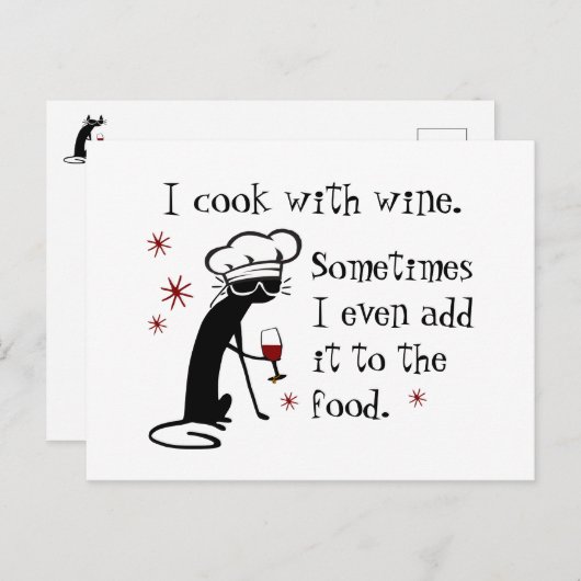 Ich koche mit Wein Funny Zitat mit Chat Postkarte (Vorne/Hinten)