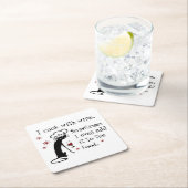 Ich koche mit Wein Funny Zitat mit Chat Rechteckiger Pappuntersetzer (Vor Ort)