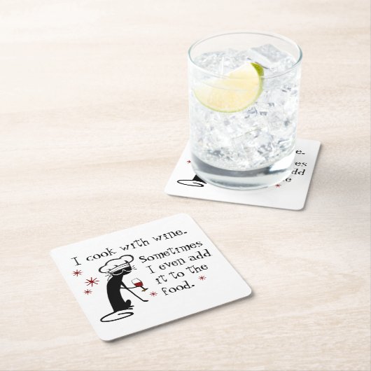 Ich koche mit Wein Funny Zitat mit Chat Rechteckiger Pappuntersetzer (Vor Ort)