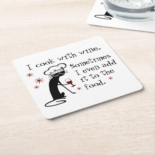Ich koche mit Wein Funny Zitat mit Chat Rechteckiger Pappuntersetzer (angewinkelt)