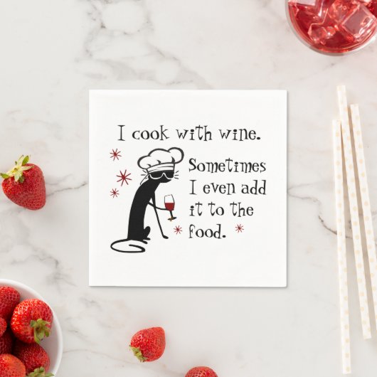 Ich koche mit Wein Funny Zitat mit Chat Serviette (Beispiel)
