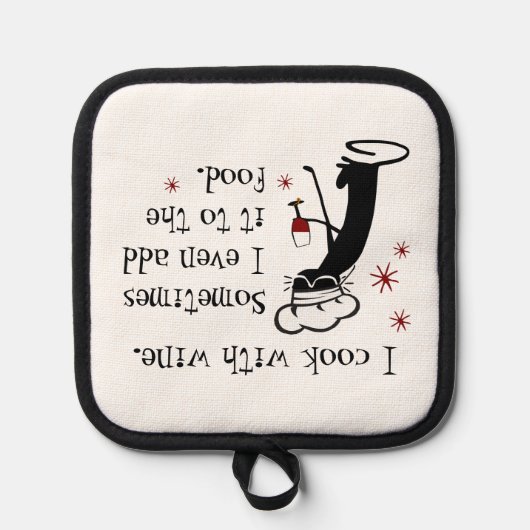 Ich koche mit Wein Funny Zitat mit Chat Topflappen (Vorderseite)