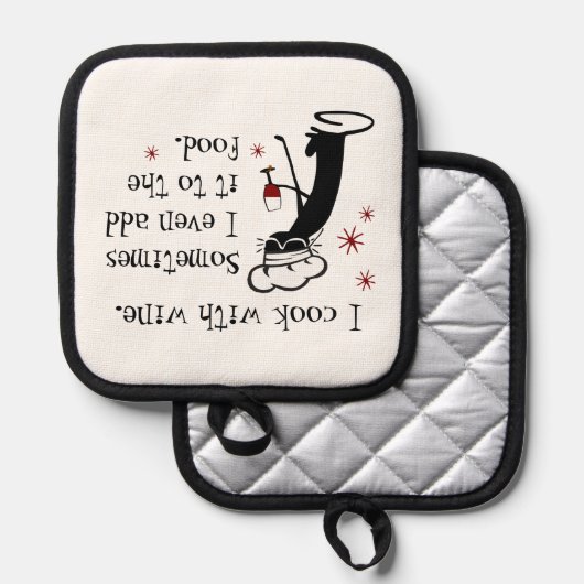 Ich koche mit Wein Funny Zitat mit Chat Topflappen (Vorderseite/Rückseite)