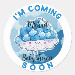 Ich komme bald Lustiger Blaubeer-Baby-Shower Runder Aufkleber