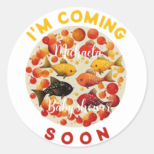 Ich komme bald zur Funny Red Cherry Fish Baby Dusc Runder Aufkleber (Vorderseite)
