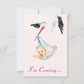 Ich komme zur Funny Stork Baby Shower Einladung (Rückseite)