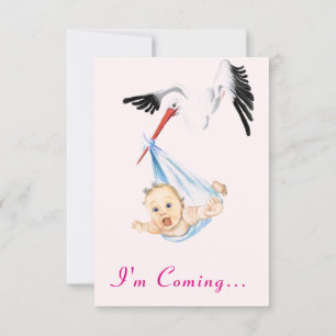 Ich komme zur Funny Stork Baby Shower Einladung