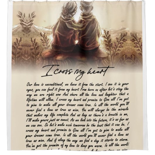 Ich kreuze mein Herz, goldenes Jubiläumsgeschenk Duschvorhang (Vorderseite)