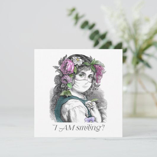 Ich lächle! Hübsche Mädchenmaske Karte (Stehend Vorderseite)
