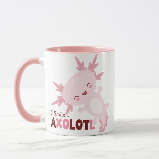 Ich lächle viel Personalisiert Kawaii Axolotl Tasse (Links)