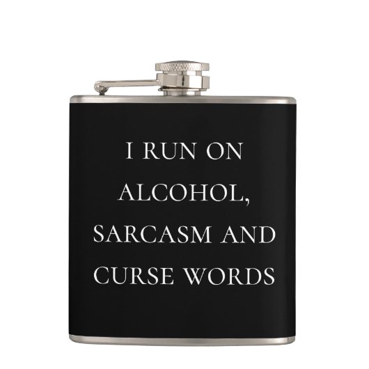 Ich laufe auf Alkohol Sarcasm und Fluch Worte Flachmann (Vorderseite)