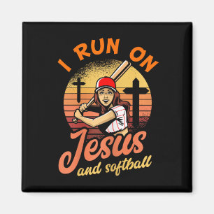 Ich laufe auf Jesus und Softball Christlichen Spie Magnet