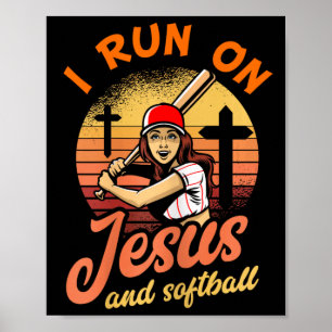 Ich laufe auf Jesus und Softball Christlichen Spie Poster